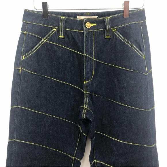 NWT Tory Burch Asymmetric Stitch Flare Cropped Jeans 28 - Picture 2 of 15